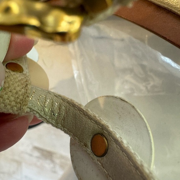 LOUIS VUITTON gold and white coin sandals. - Picture 4 of 5